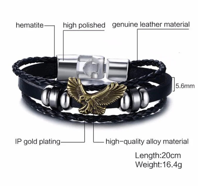 Alloy lucky figure 8 leather bracelet with adjustable leather strap and stainless steel accents