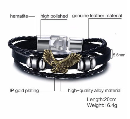 Alloy lucky figure 8 leather bracelet with adjustable leather strap and stainless steel accents