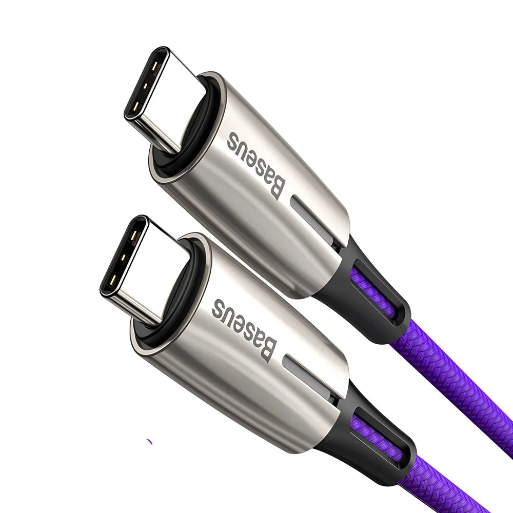 1m purple dual Type-C data cable with PD60W support for fast charging two devices