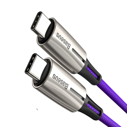 1m purple dual Type-C data cable with PD60W support for fast charging two devices
