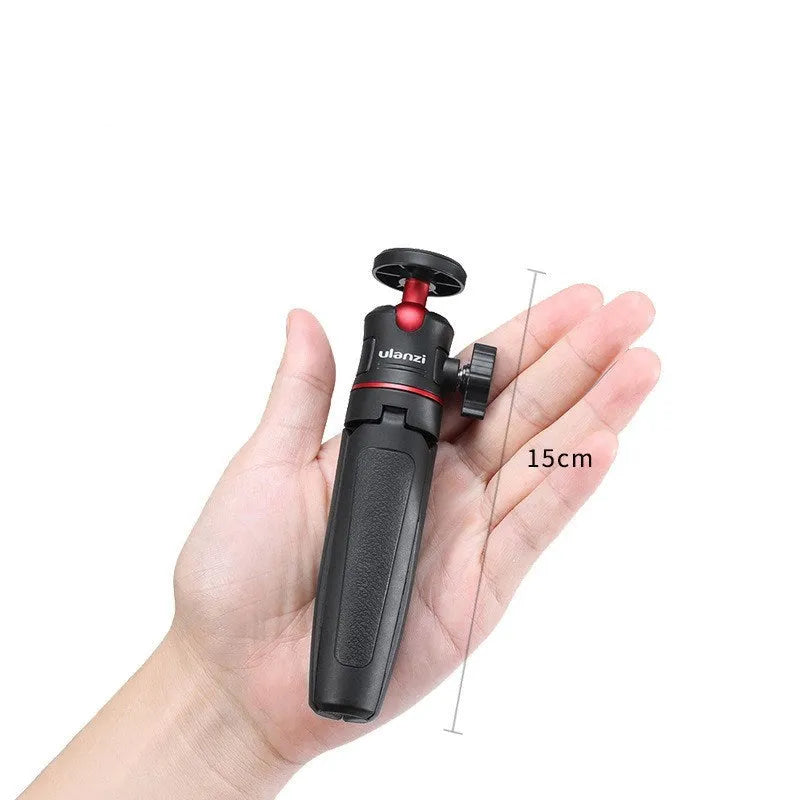 Compact aluminium desktop tripod for Apple iPhone and DJI sports cameras in black red colour