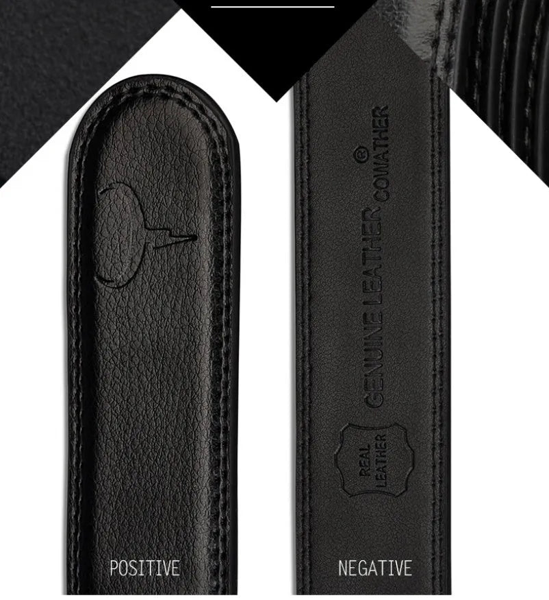 Automatic buckle two-layer cowhide belt men black rectangle alloy buckle single loop
