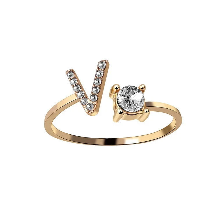 Elegant 26-letter adjustable initial ring in gold, silver, and rose gold finishes