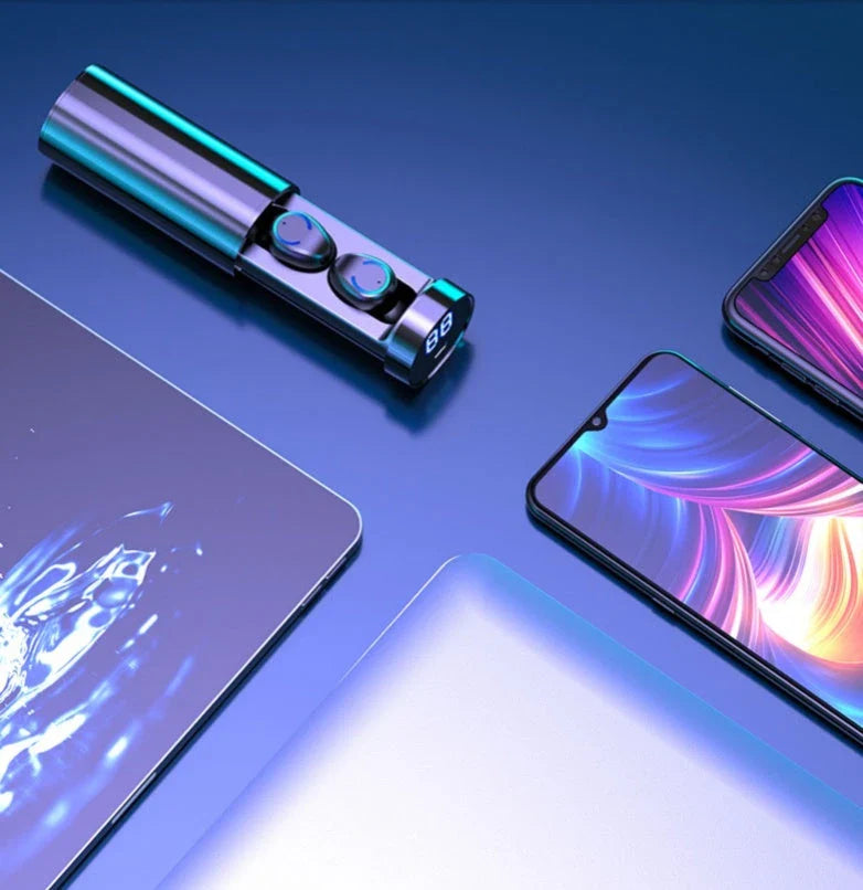 Wireless Dual Ear Bluetooth Headset in Black with graphene speakers