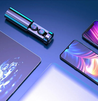 Wireless Dual Ear Bluetooth Headset in Black with graphene speakers