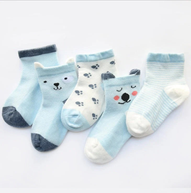 Pack of 5 children's cotton socks in assorted colours for summer wear