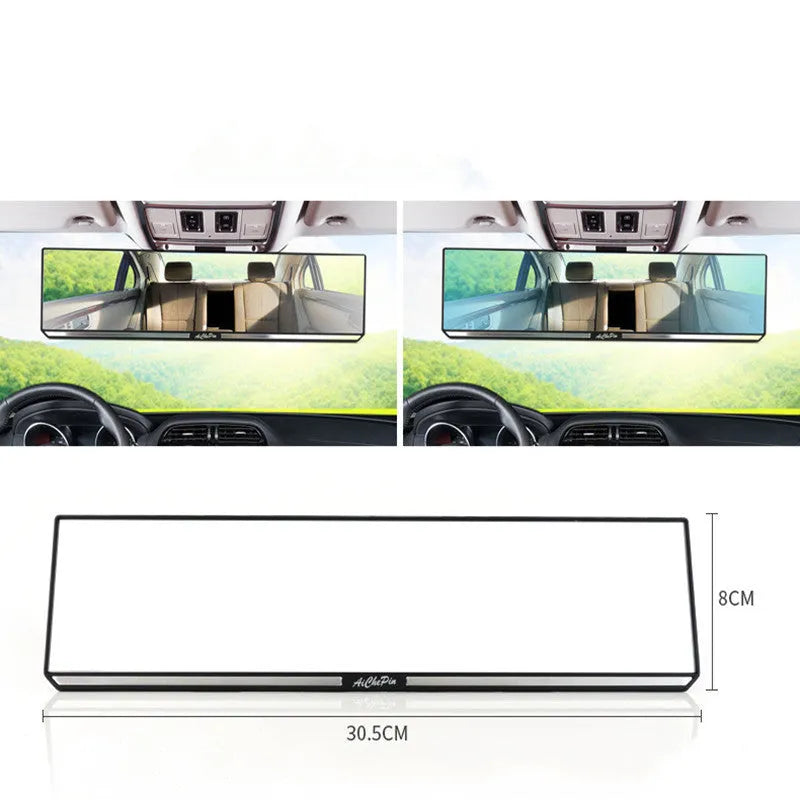 White ABS interior rearview mirror with high definition glass lens, 305x80mm, for cars