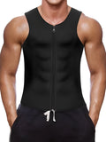 Black fitness sweat zipper vest with front zip, made from chlorinated fibre, shown on a model