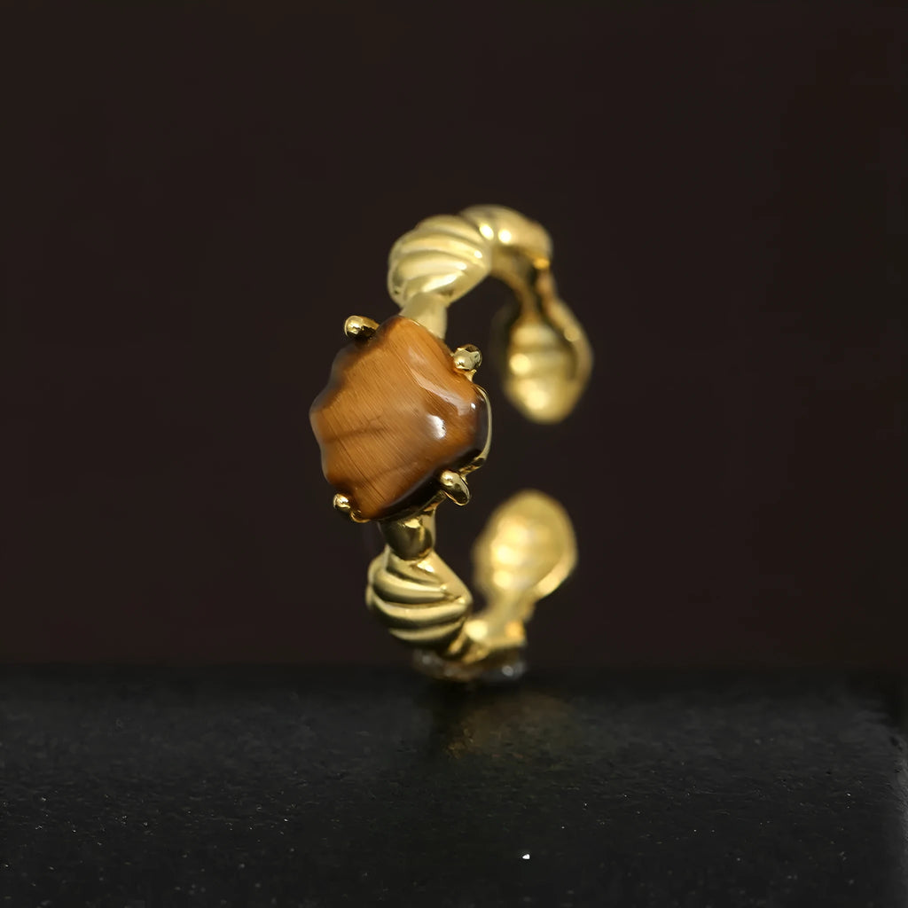 Silver adjustable shell tiger eye ring for women with electroplated finish