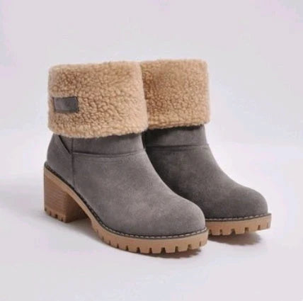 Stylish mid-calf suede snow boots with thick heel in various colors and sizes