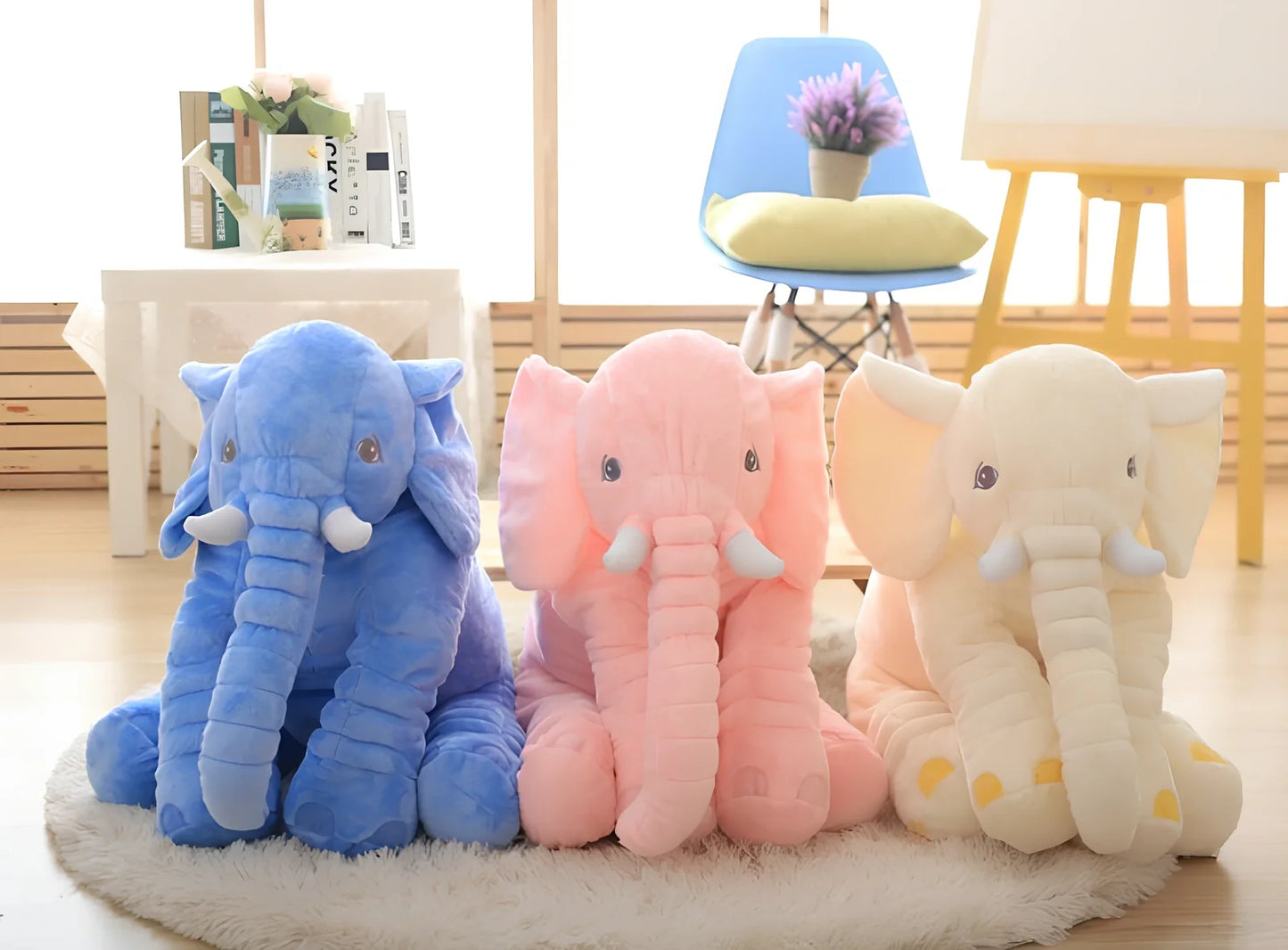 Soft 60cm grey elephant plush toy pillow with PP cotton filling for children's calming, in various colours like blue and pink