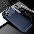 Silicone protective phone case for iPhone 12 in black, blue and brown colours
