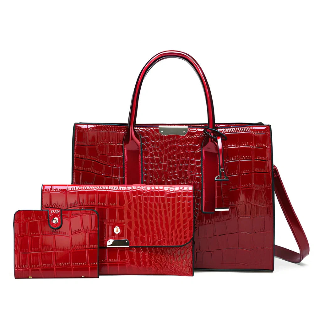 Black women's shoulder diagonal bag with crocodile embossed cowhide, zipper closure, 25cm length square shape