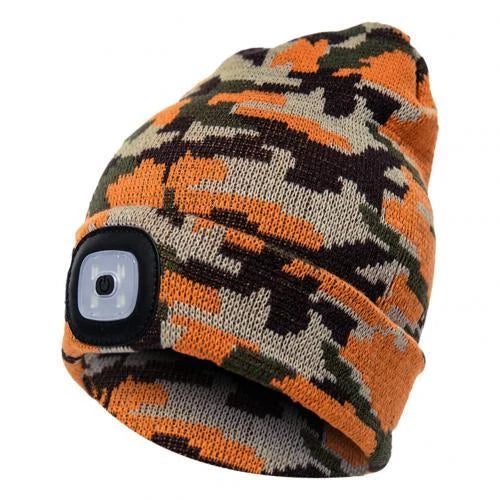 LED knit hat in various colors with integrated light for night safety