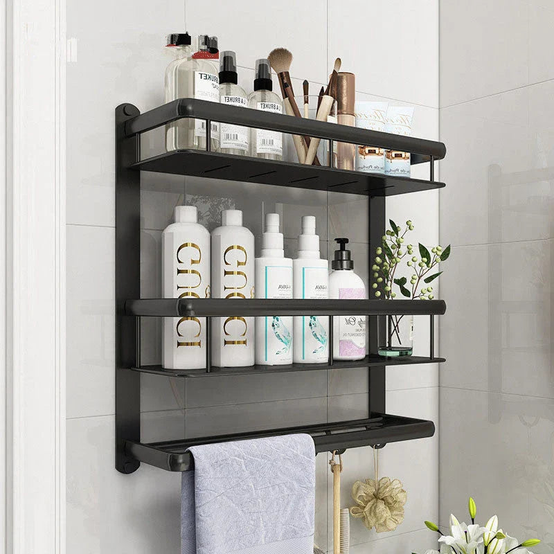 Nordic minimalist black bathroom vanity shelf with three floors for storage