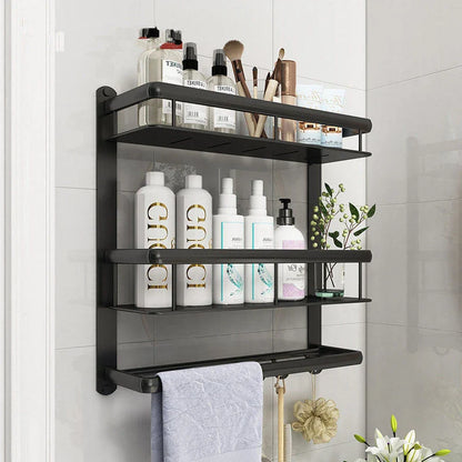 Nordic minimalist black bathroom vanity shelf with three floors for storage