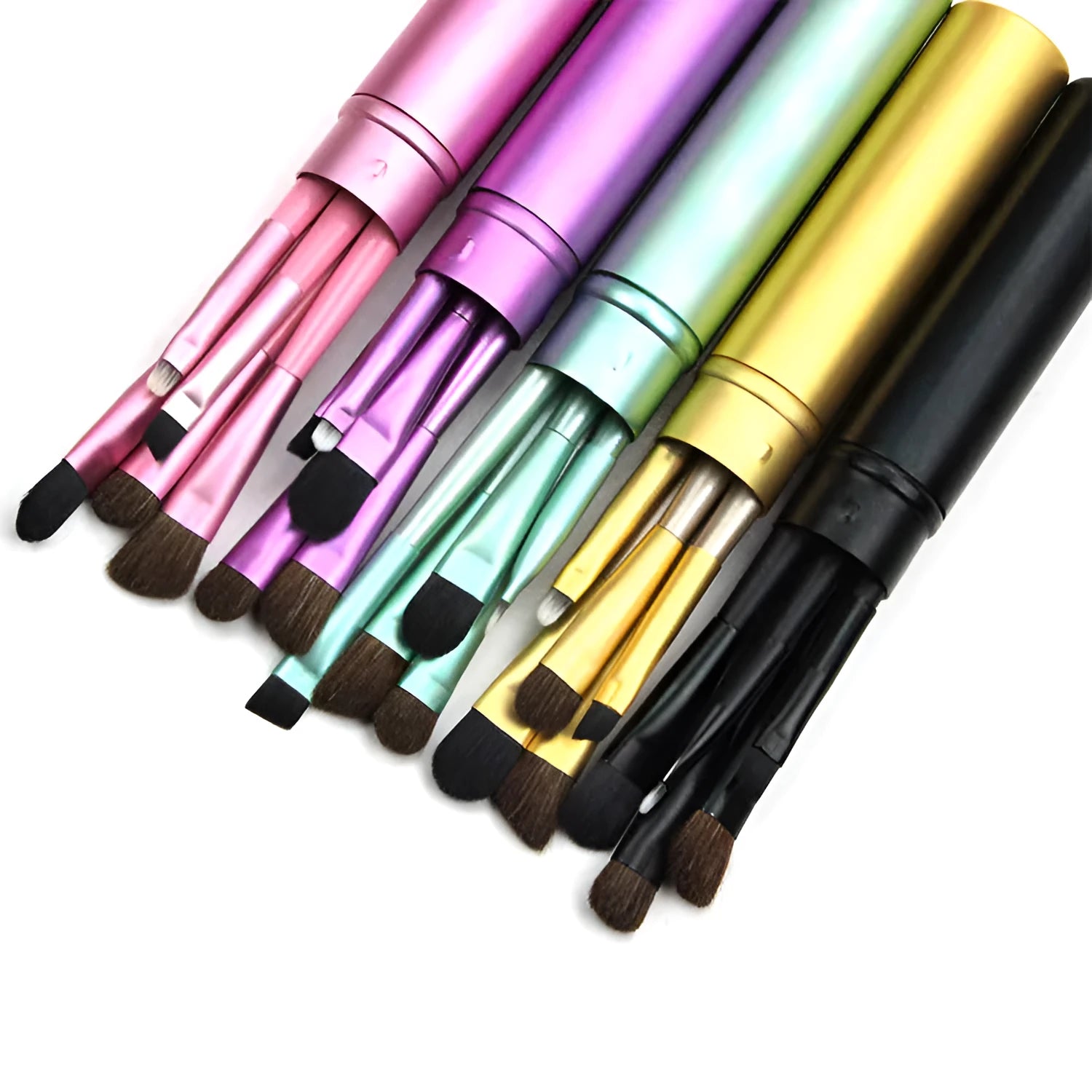 Soft synthetic fibre makeup brush in multiple colours for powder blush foundation application