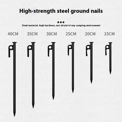 30cm black steel camping nail for securing tents and pavilions outdoors