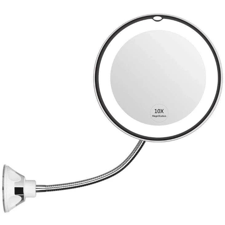 360 Swivel 10x Magnifying Bright LED Lighted Makeup Mirror with adjustable gooseneck