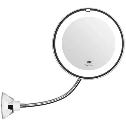 360 Swivel 10x Magnifying Bright LED Lighted Makeup Mirror with adjustable gooseneck