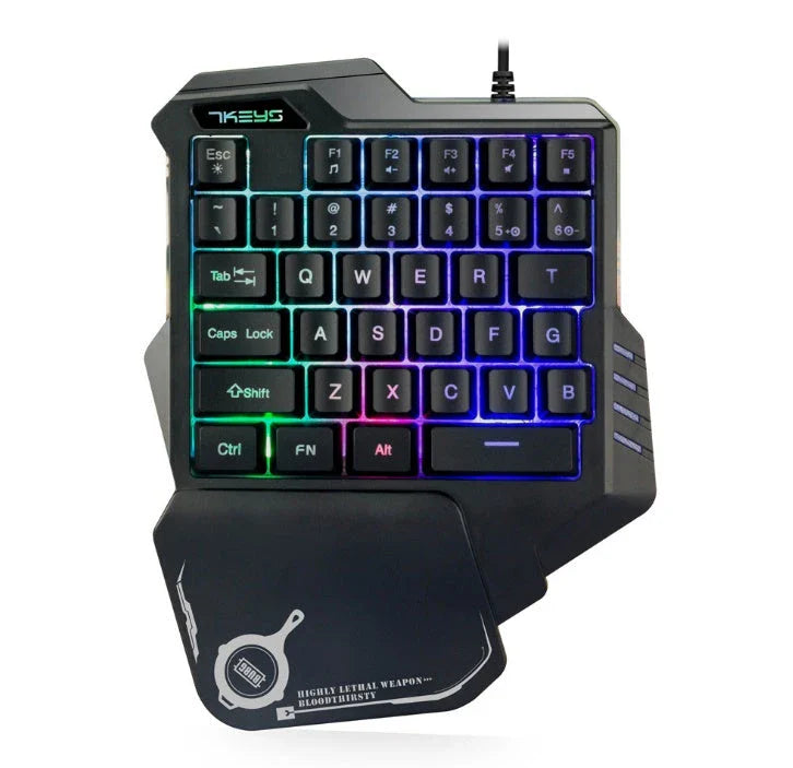 One-handed mechanical gaming keyboard with RGB backlighting and ergonomic design