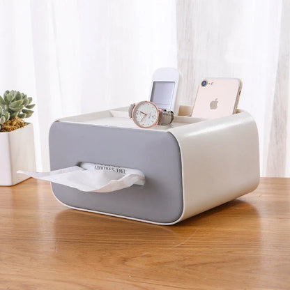 Stylish Tissue Box with Hidden Storage - a multifunctional desktop organizer with tissue dispenser and hidden compartment for small items