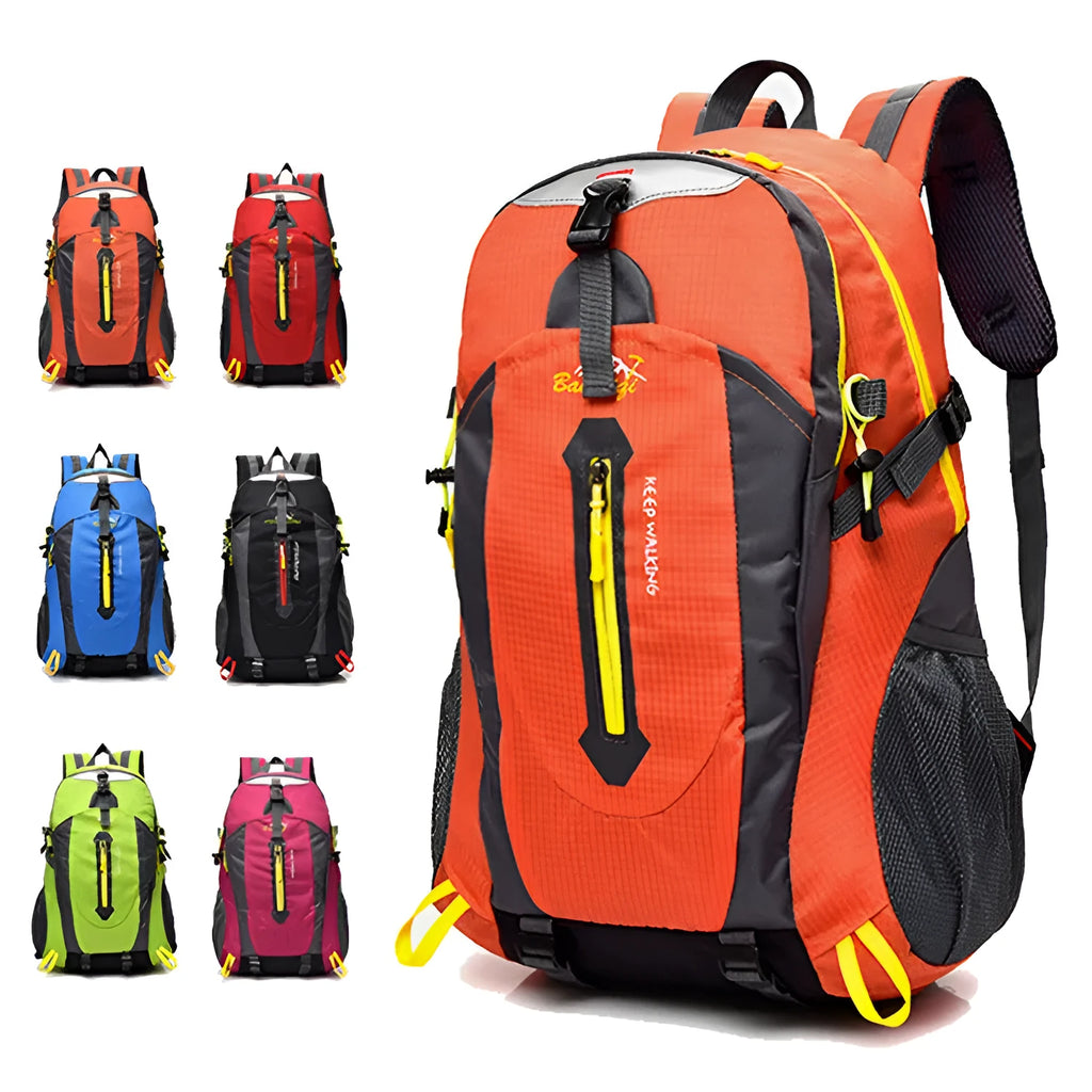 Large 36-55L nylon outdoor mountaineering backpack in green for hiking and camping