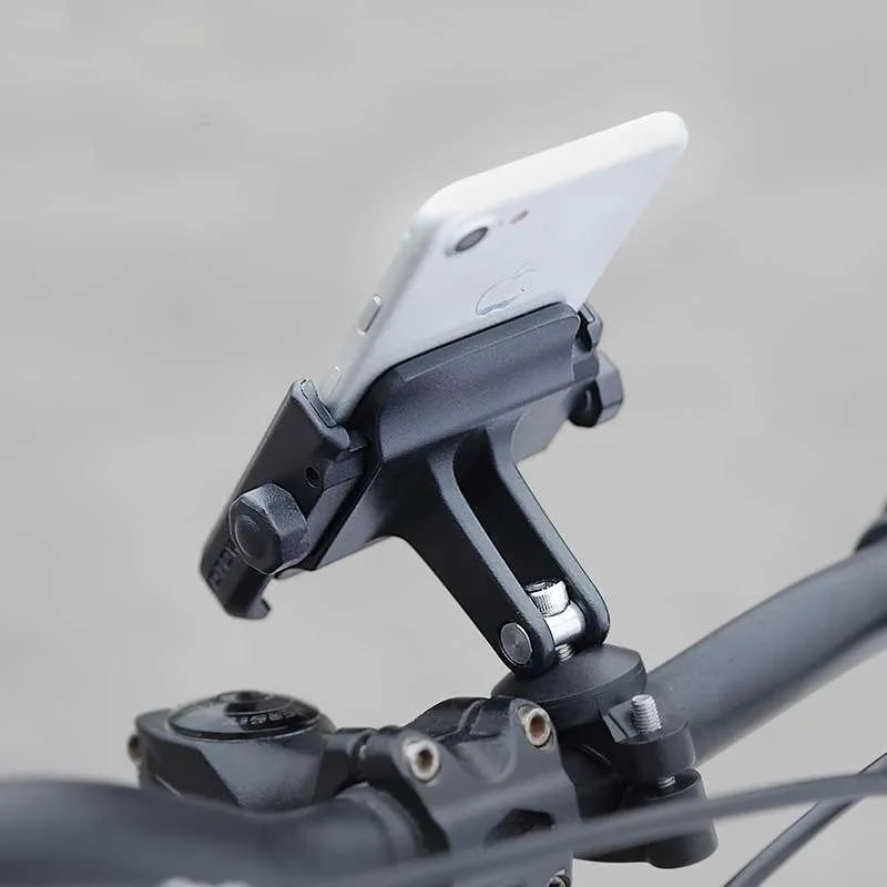 DEROACE aluminium alloy bicycle phone holder on handlebar with smartphone mounted