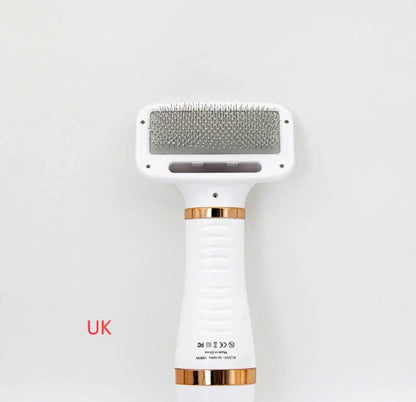 2-in-1 pet drying brush and hair dryer comb with adjustable heads for efficient grooming