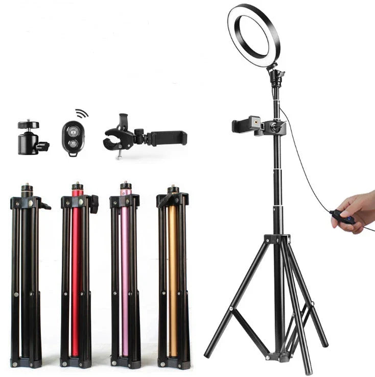 A versatile lighting kit for iPhone, including a ring light, tripod, and accessories to enhance mobile photography and videography