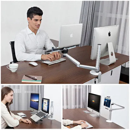 Dual arm laptop stand holder with 440mm arms, aluminium alloy and ABS construction, height adjustable 30-400mm