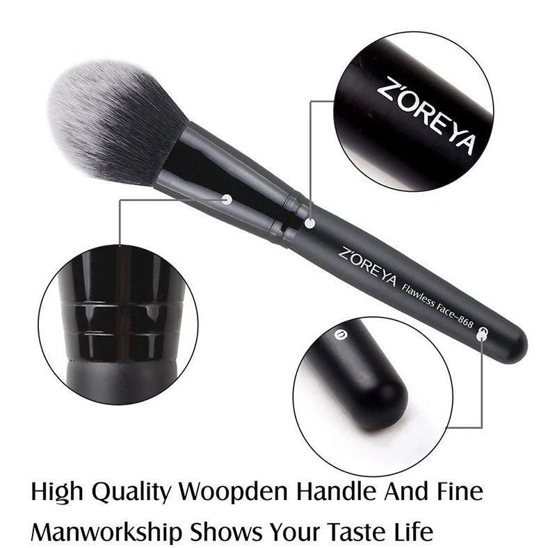 ZOREYA15 15-piece black makeup brush set with synthetic bristles and wooden handles