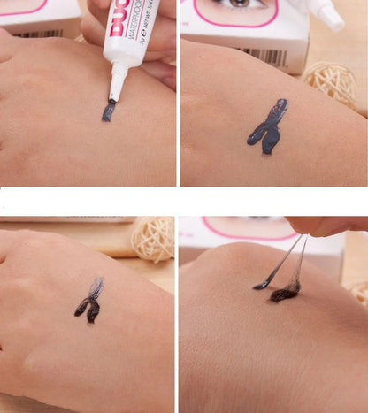 Professional false eyelash glue in black and white for natural, long-lasting eye makeup