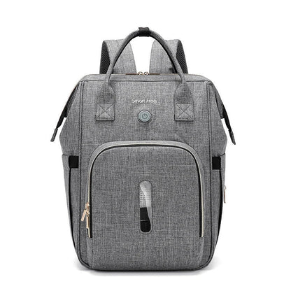 Sterilizing mother and baby bag in pink, black, and dark grey with milk bottle compartment