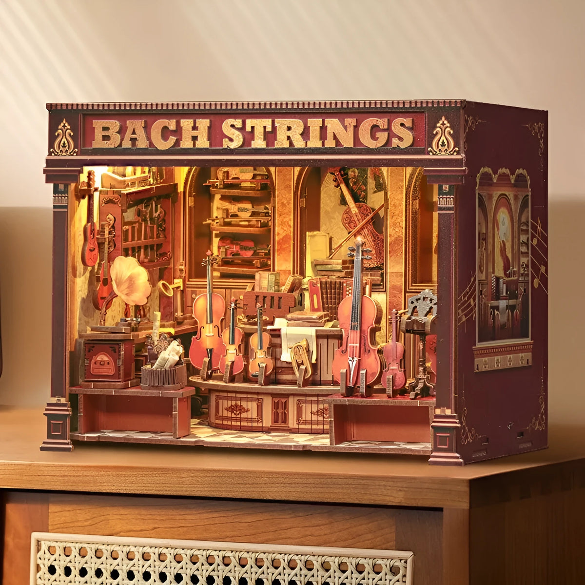 3D wooden puzzle assembly model of a Bach Piano Studio with dust cover option