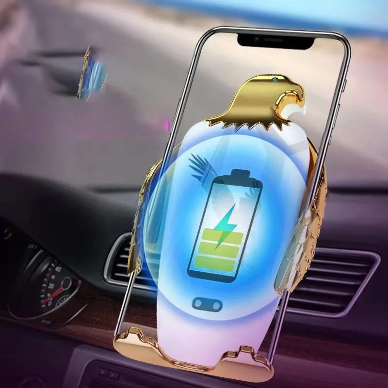 Wireless charging car phone holder with suction cup mount in black gold colour option