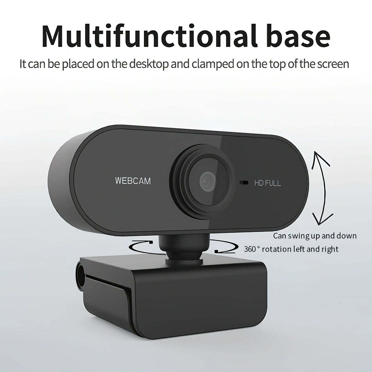 1080P USB webcam with rotatable cameras and built-in microphone in black