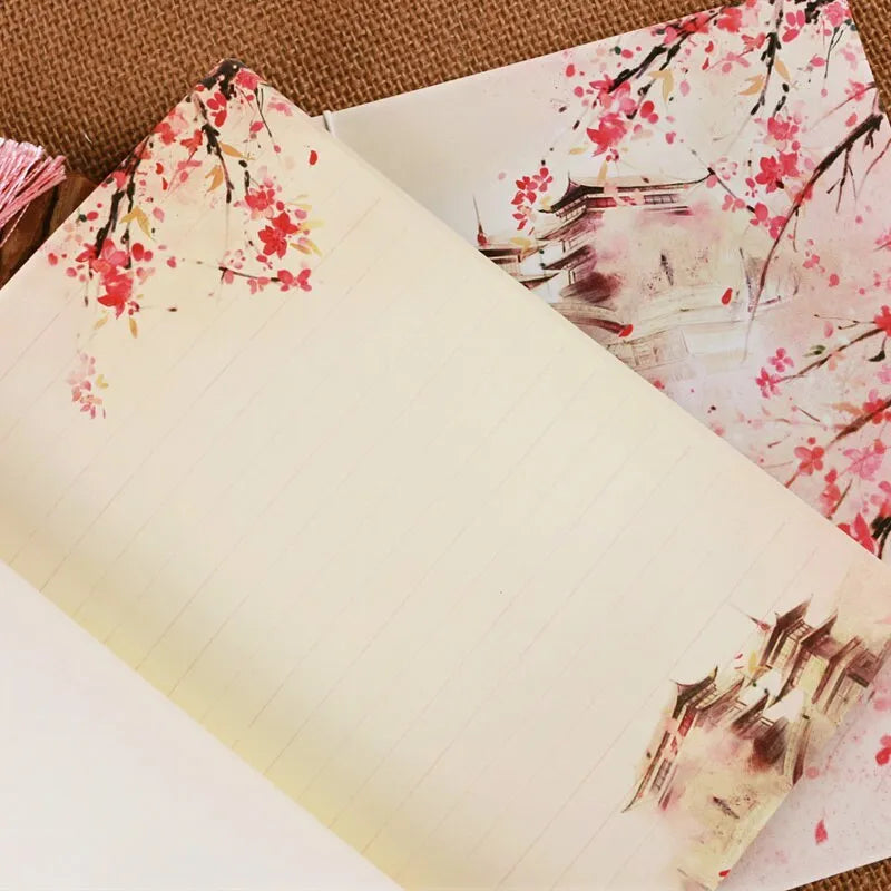 Watercolour azalea Chinese thread-bound notebook showing traditional binding and 208x140mm size