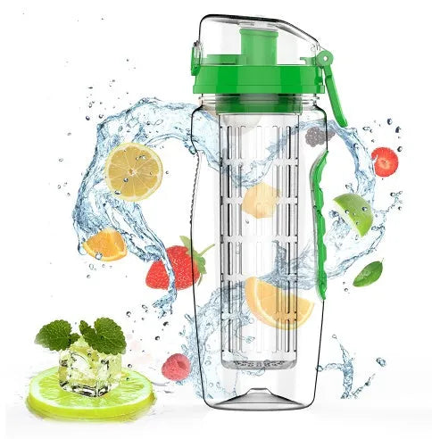 Free fruit infuser shaker bottle 900ml leak-proof portable in black with removable fruit holder