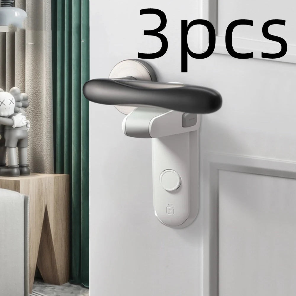 Children's door lever lock in enamel grey for child and pet safety