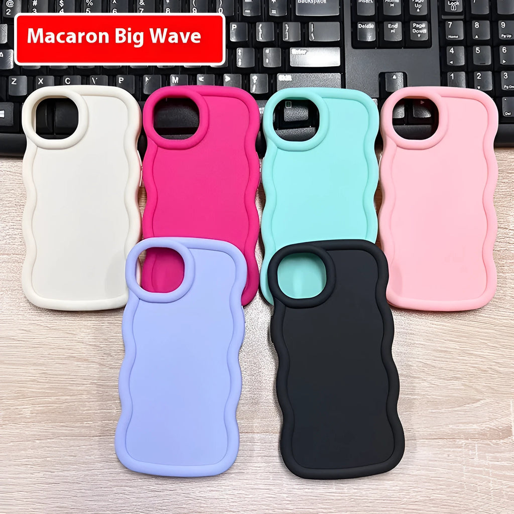 Macaron Big Wave TPU phone case for iPhone 16 Pro in light pink with frosted finish and wave pattern
