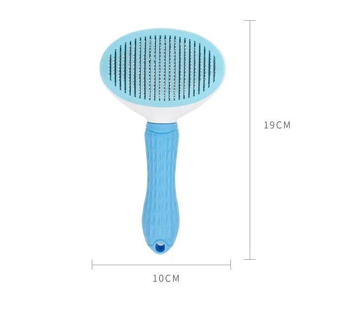 Pet self-cleaning comb with fine needle teeth, one-click button, stainless steel and rubber, 19 cm