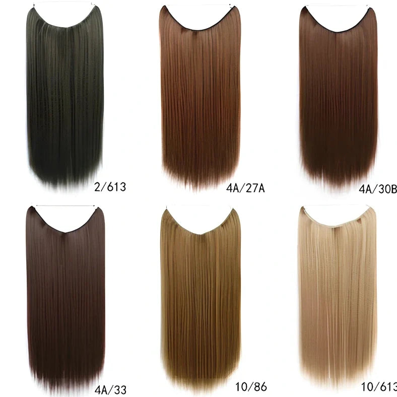 22 inch invisible wire silky straight synthetic hair extensions, 55cm length 80g weight no clips