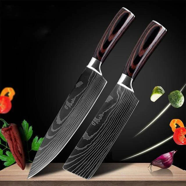 Premium stainless steel kitchen knife set with razor-sharp blades and ergonomic handles for precise cutting and slicing