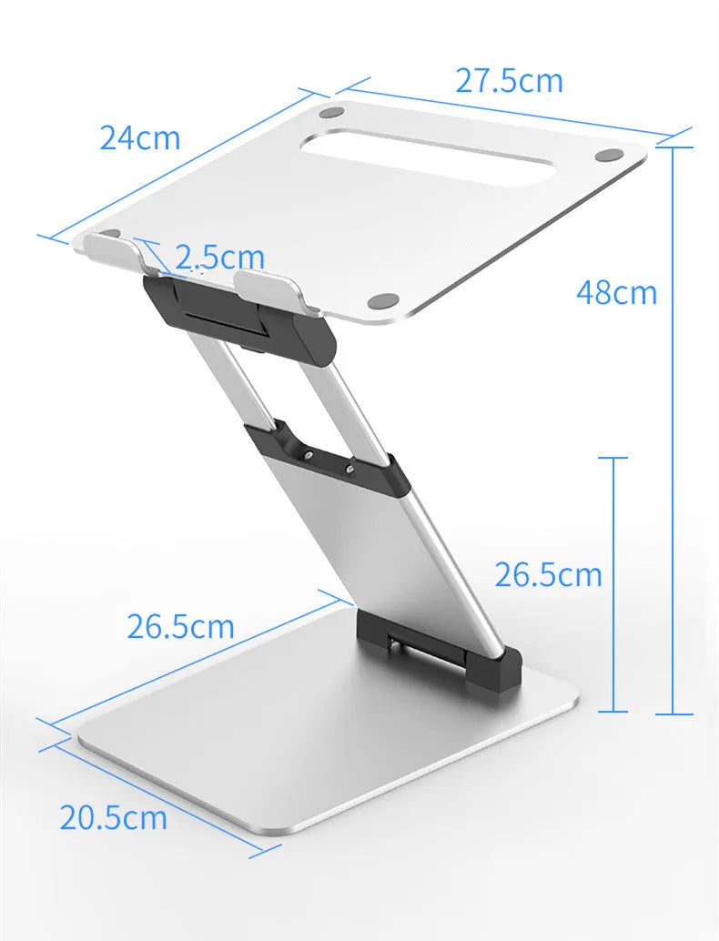 Silver folding double-arm stand for 17 inch notebook computer with aluminium alloy construction