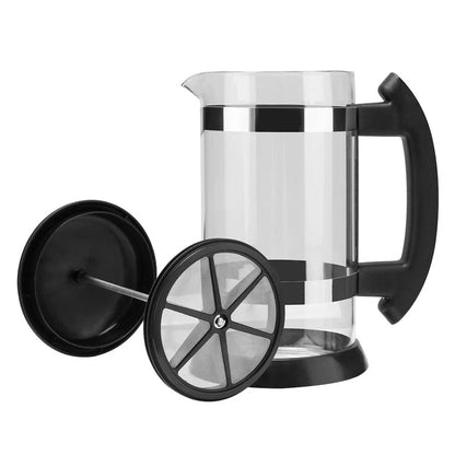 Stylish French press coffee maker with glass carafe and stainless steel frame