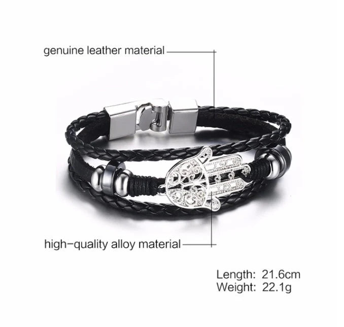 Alloy lucky figure 8 leather bracelet with adjustable leather strap and stainless steel accents