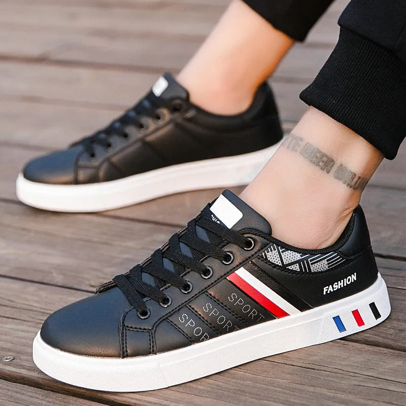 Sports shoes in black, grey, or white colours showing EU size tags from 39 to 44.