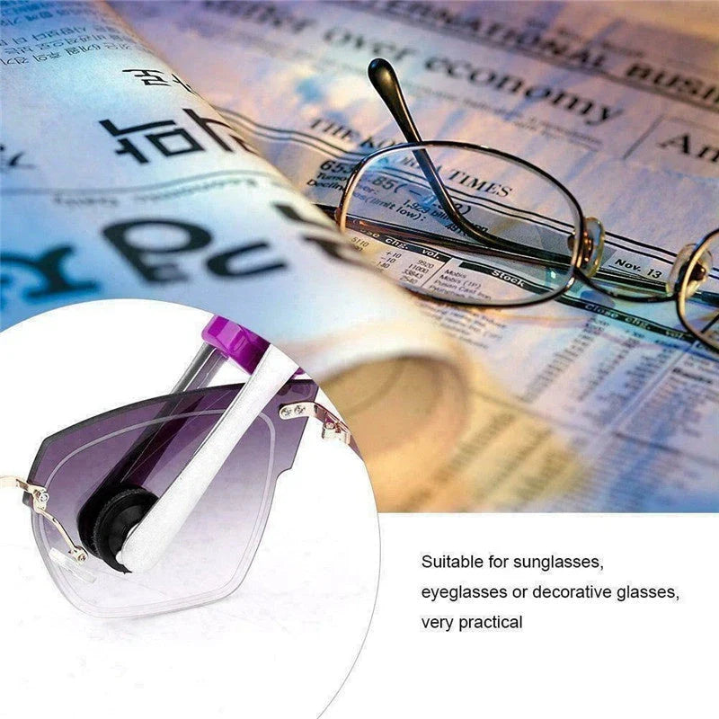 Compact eyewear cleaning brush for glasses and sunglasses, available in multiple colours