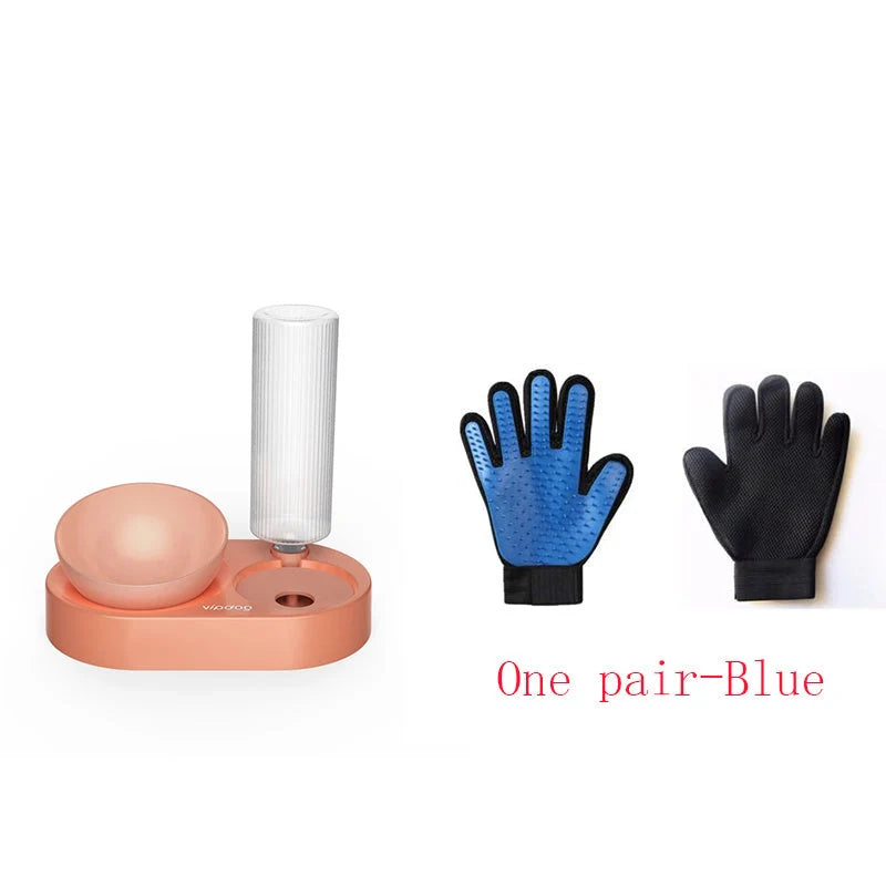 Double bowl automatic pet drinking and feeding bowl with water dispenser